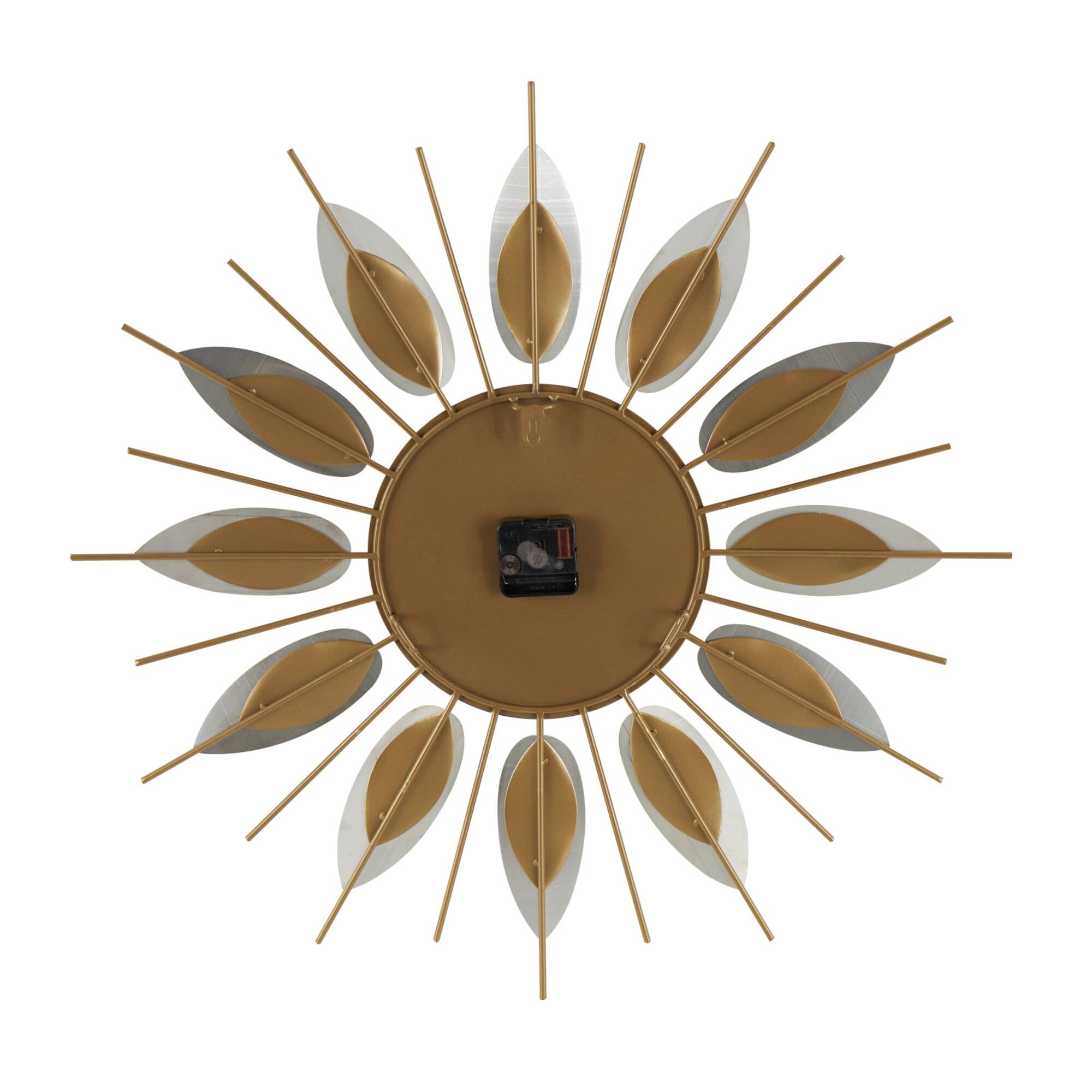26" Gold Stainless Steel Metal Leaf Radial Decorative Wall Clock with Black Accents